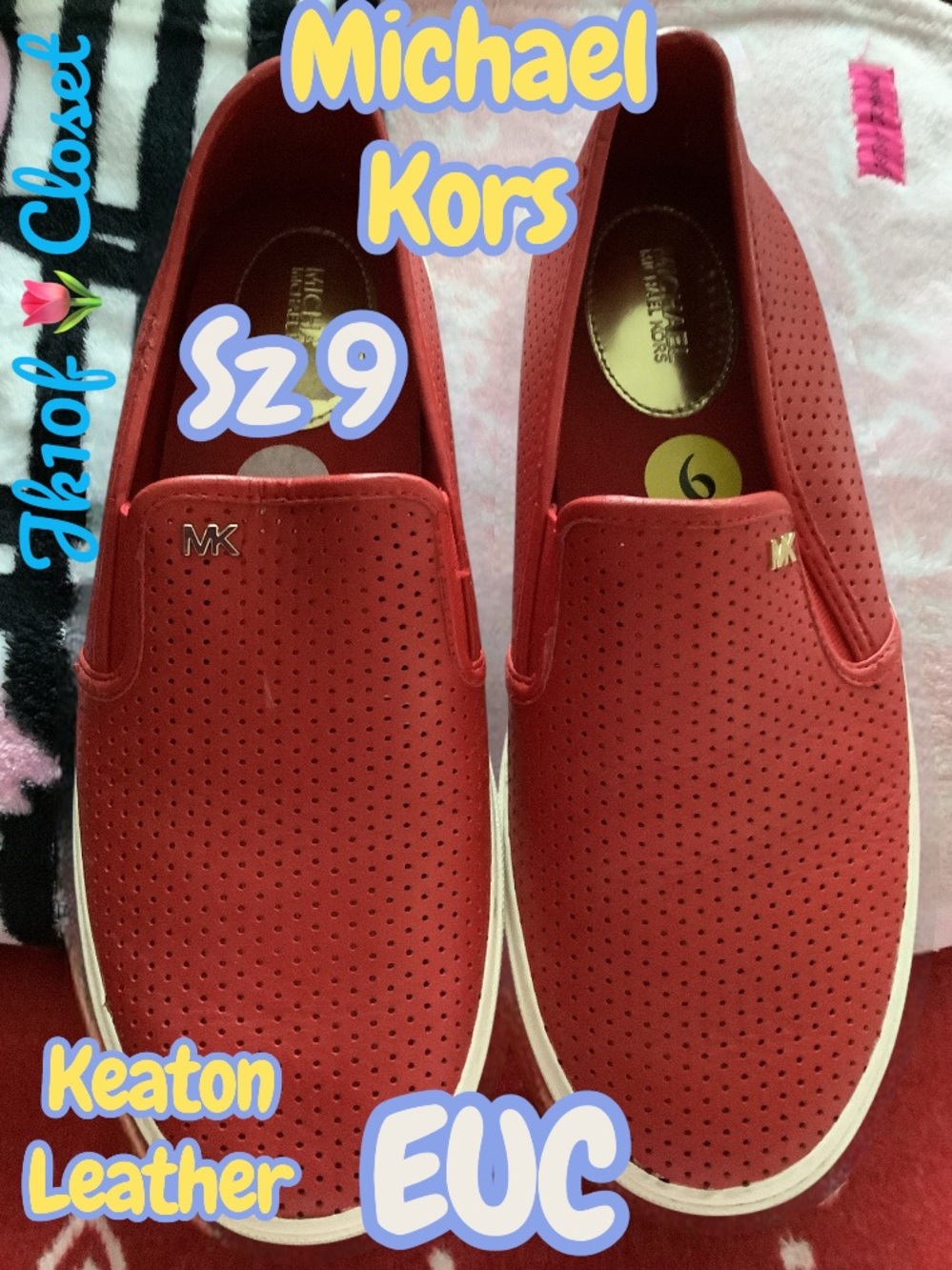 LOWEST PRICE 🌺 MICHAEL KORS Sz9 LIKE NEW LEATHER RED KEATON SLIP-ON SHOES